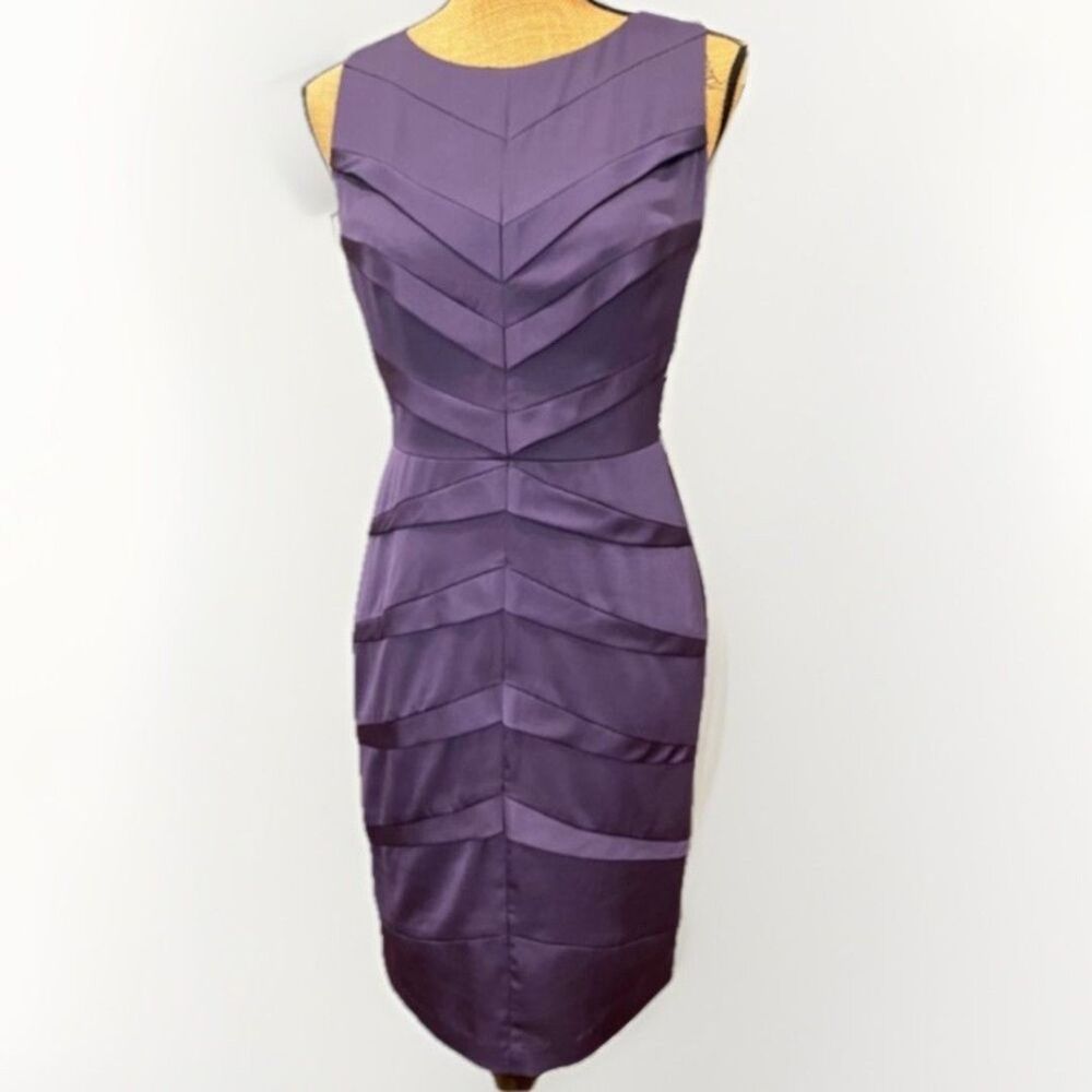 Adrianna Papell Pleated Satin Sheath Dress Evening Party Purple Size 6